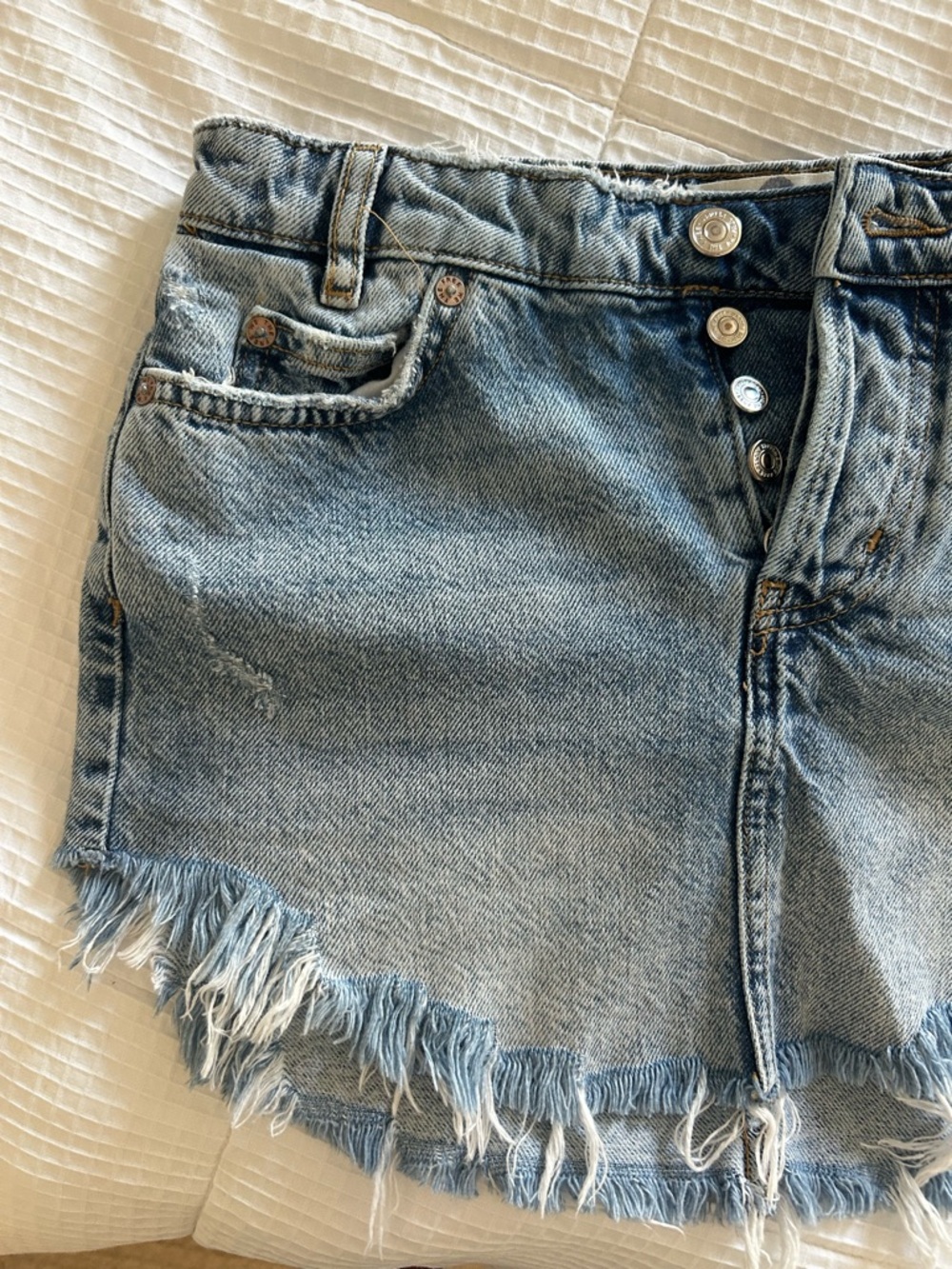 We The Free FP Sky High Western Mini Skirt Denim Jean Raw Asymmetrical Hem- 0 - Picture 14 of 16